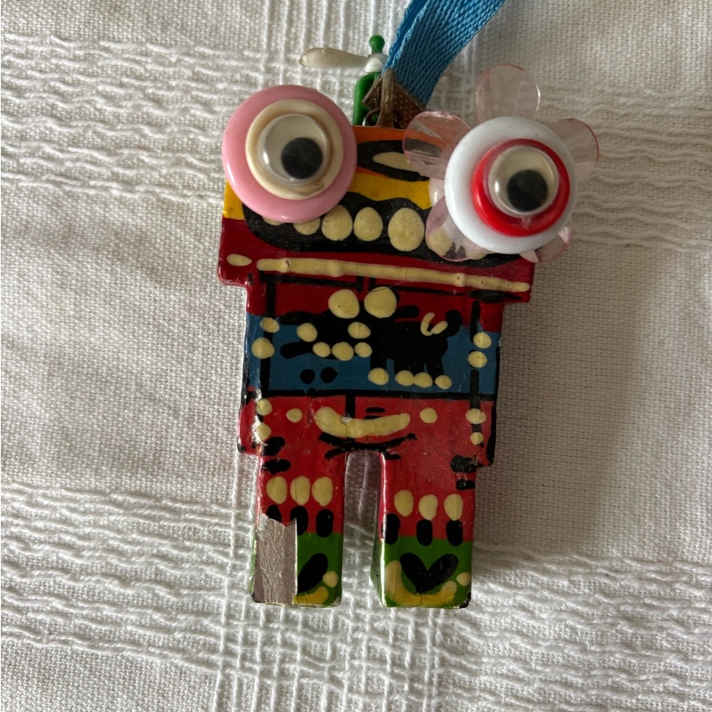 Colorful Robot necklace/deocr/Keychain with Googly Eyes